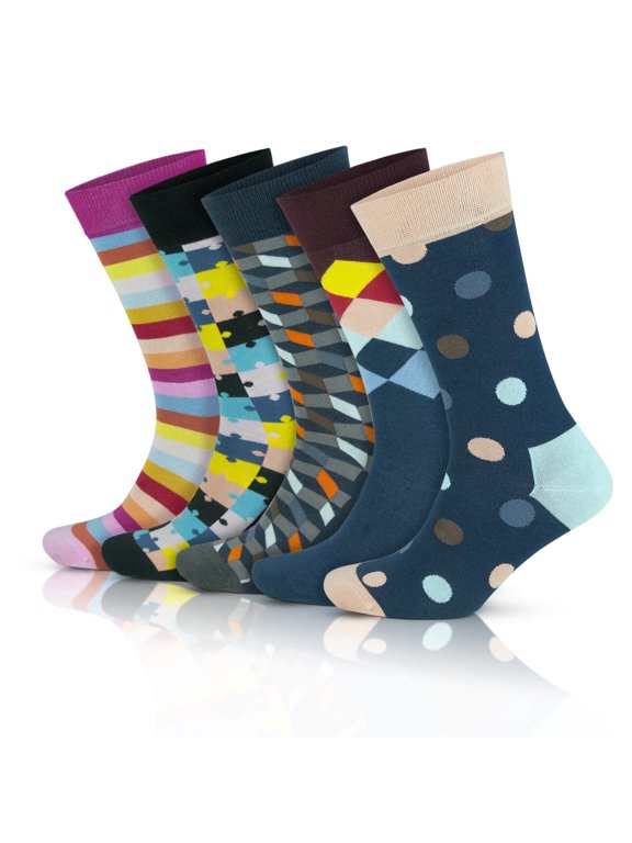 Bamboo Colorful Dress Socks For Men | Funny Everyday Socks | 5 Pairs | Model: 3563