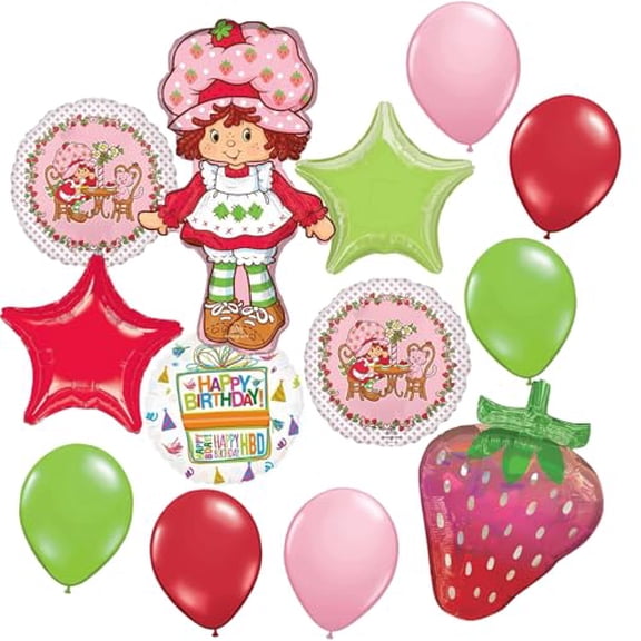 Anagram Birthday Party Supplies 13pc Girl Strawberry Shortcake Balloon Bouquet Decorations