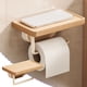 thumbnail image 2 of Soporte para papel higiénico de madera de haya con estante y ventosa. Estante para rollos de papel higiénico de baño sin necesidad de taladrar. Estante de almacenamiento de pared compacto para baño., 2 of 6