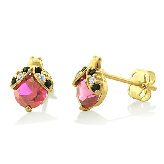 Vinali 14K Solid Yellow Gold Cz Tiny Ladybug Stud Earrings