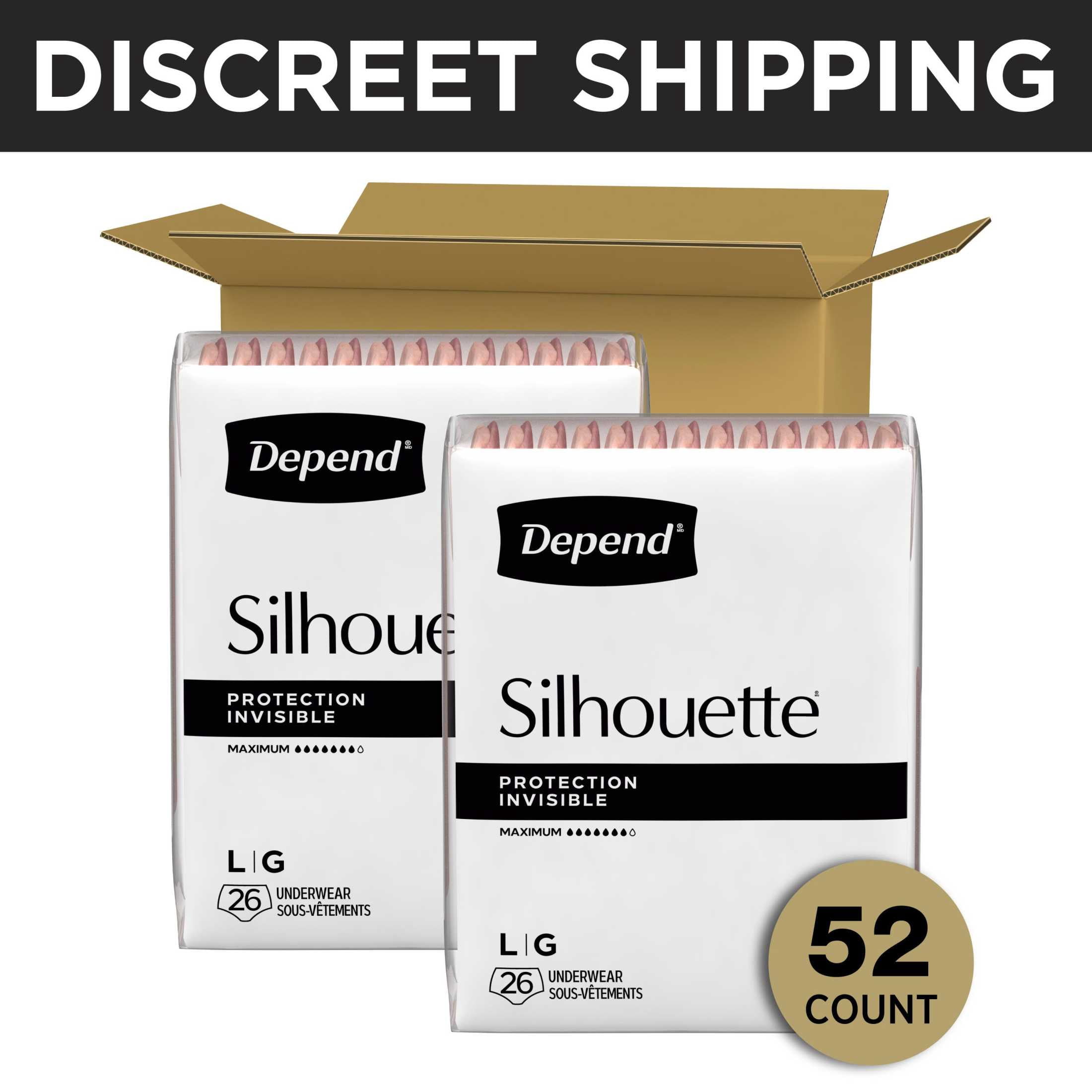 (2 pack) Depend Silhouette Women’s Incontinence & Postpartum Bladder Leak Underwear, L, 52 Count