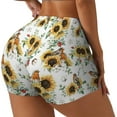 thumbnail image 2 of Fotbe Sunflowers Leaves And Birds Seamless Shorts, Womens Workout Shorts High Waist Stretch Booty Short for Gym/Yoga/Running/Biking-Medium, 2 of 9