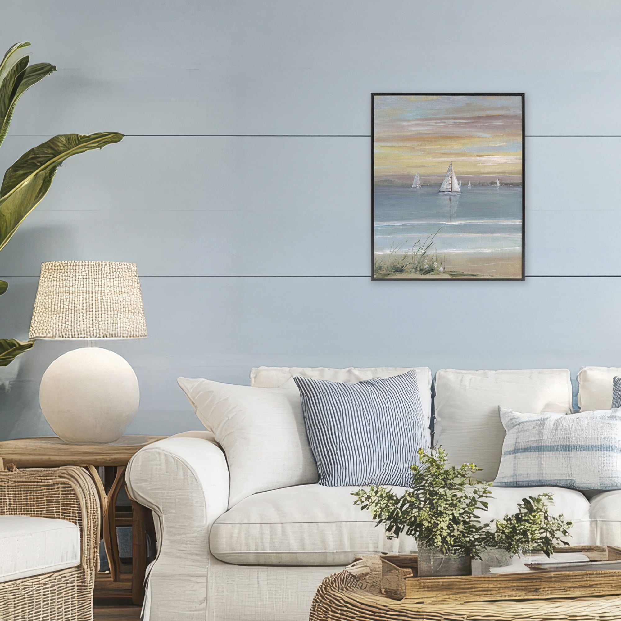 Stupell Industries Coastal Sailboats At Twilight Black Framed Giclee Art, design by Sally Swatland
