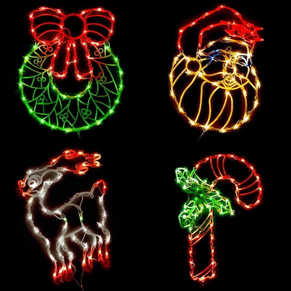 Decoraciones navideñas GMFINE para ventanas iluminadas, paquete de 4