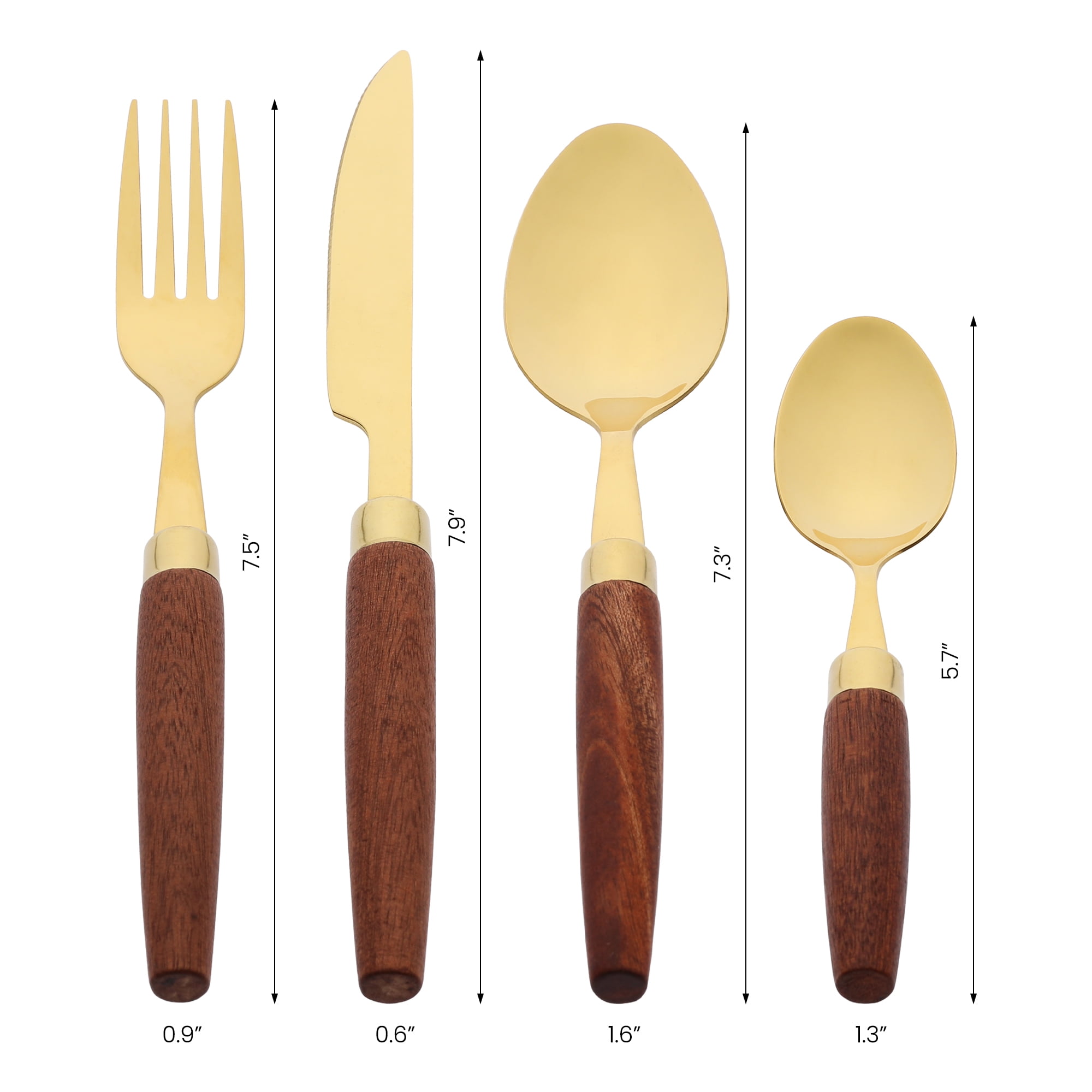 Unique Bargains Flatware Set Stainless Steel Silverware Gold 4 Pcs