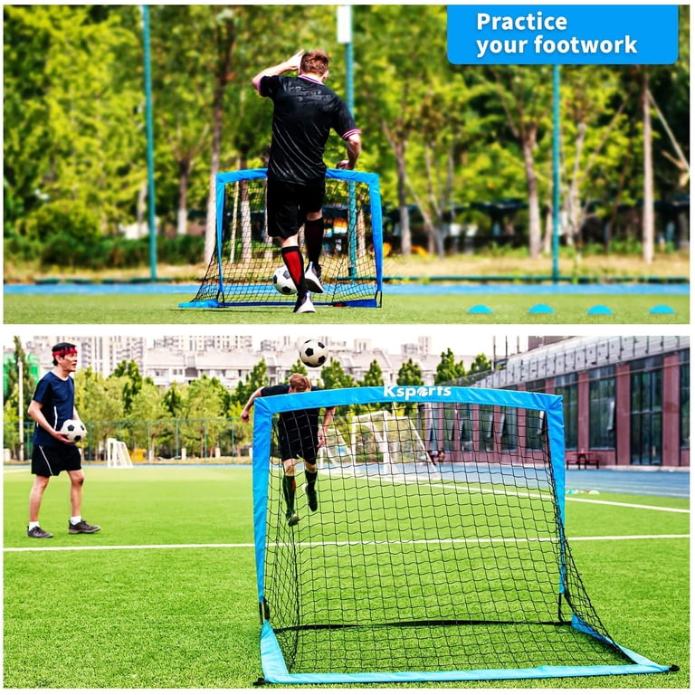 Ksports Foldable 4ft Blue Soccer Goals Net Bundle with Size 4 Ball