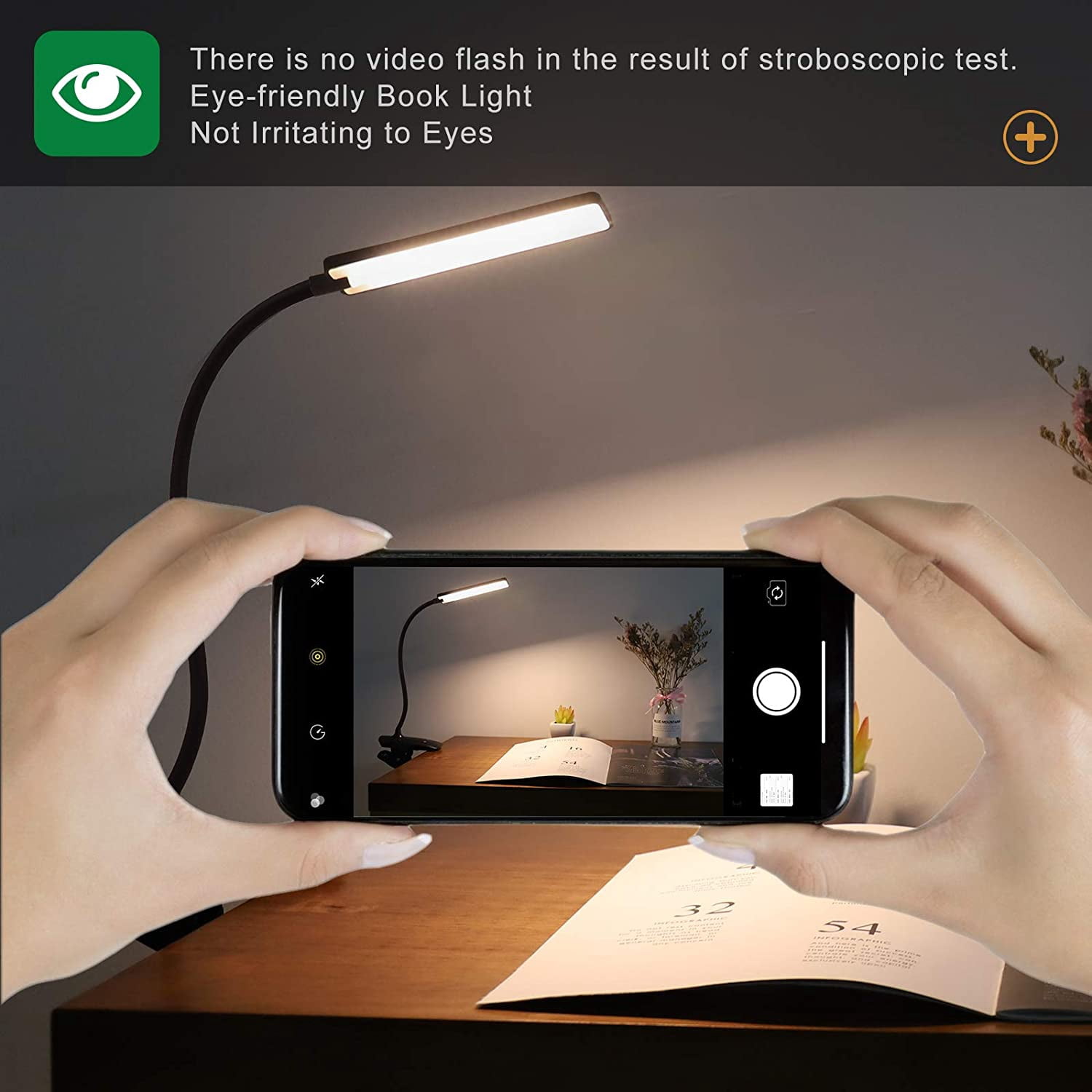 Esbaybulbs Led Book Light, Rechargeable Desk Lamp, 24 LED Clamp Reading Bedside Lamp, 3 Color Temperature and 3 Brightness, Flexible Clip Table Lamp (Black)
