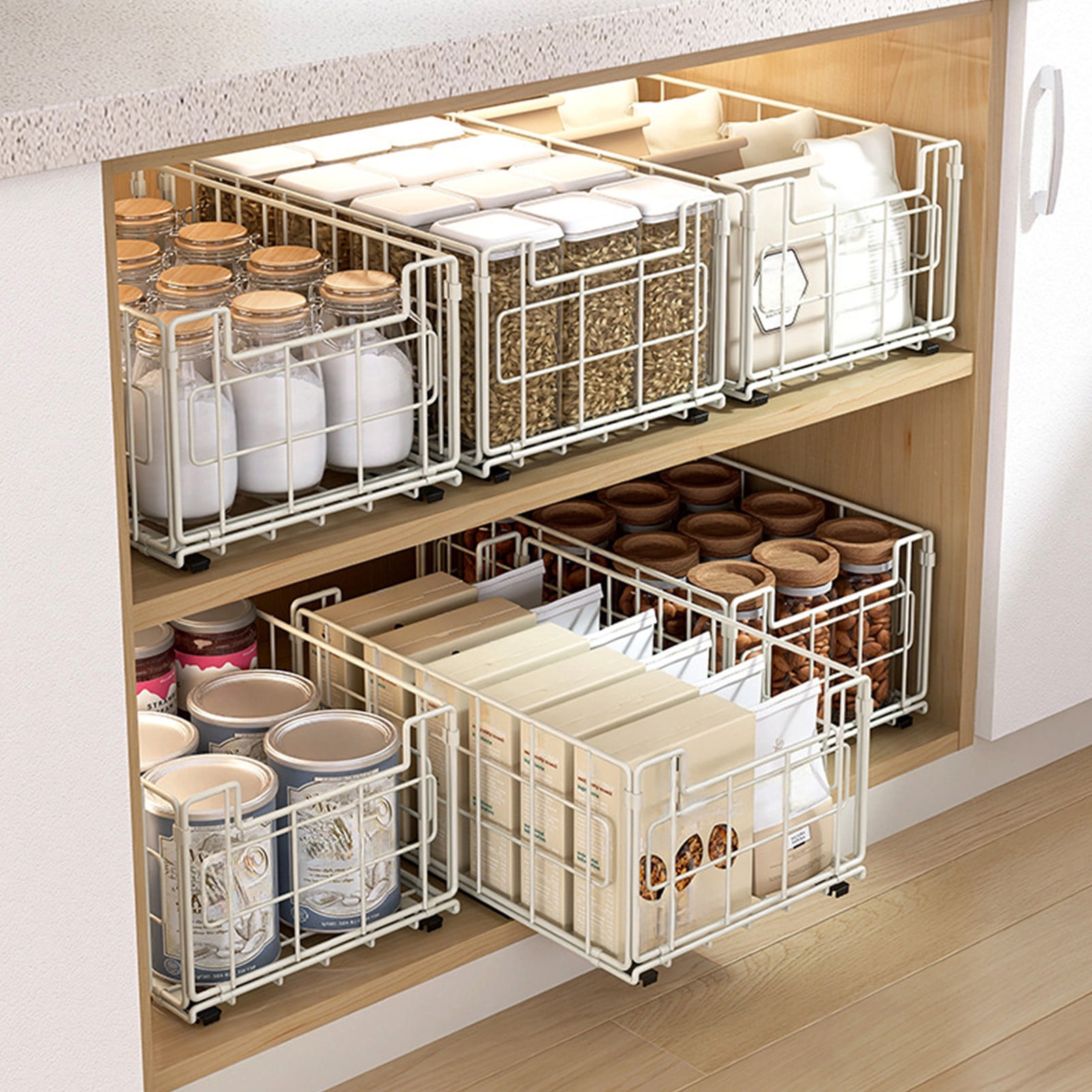 Simple Houseware Pull-Out Cabinet Sliding Basket Organizer, 6.3X13.2X8.5In, Ideal for Kitchen and Bathroom Cabinet Storage, Under Sink(White)