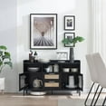 thumbnail image 2 of Sweiko Buffet Sideboard Cabinet with Acrylic Doors Kitchen Storage Cabinets with Natural Rattan Drawer Modern Coffee Bar Cabinet with Led Lights for Kitchen Dining Room Living Room Hallway Black, 2 of 9