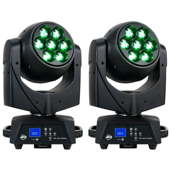 (2) American DJ ADJ VIZI HEX WASH 7 RGBWA UV LED Wireless DMX Moving Head Lights