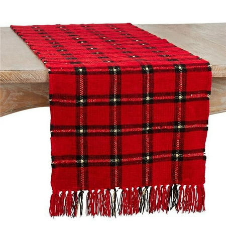 

16 x 72 in. Plaid Chenille Table Runner Red