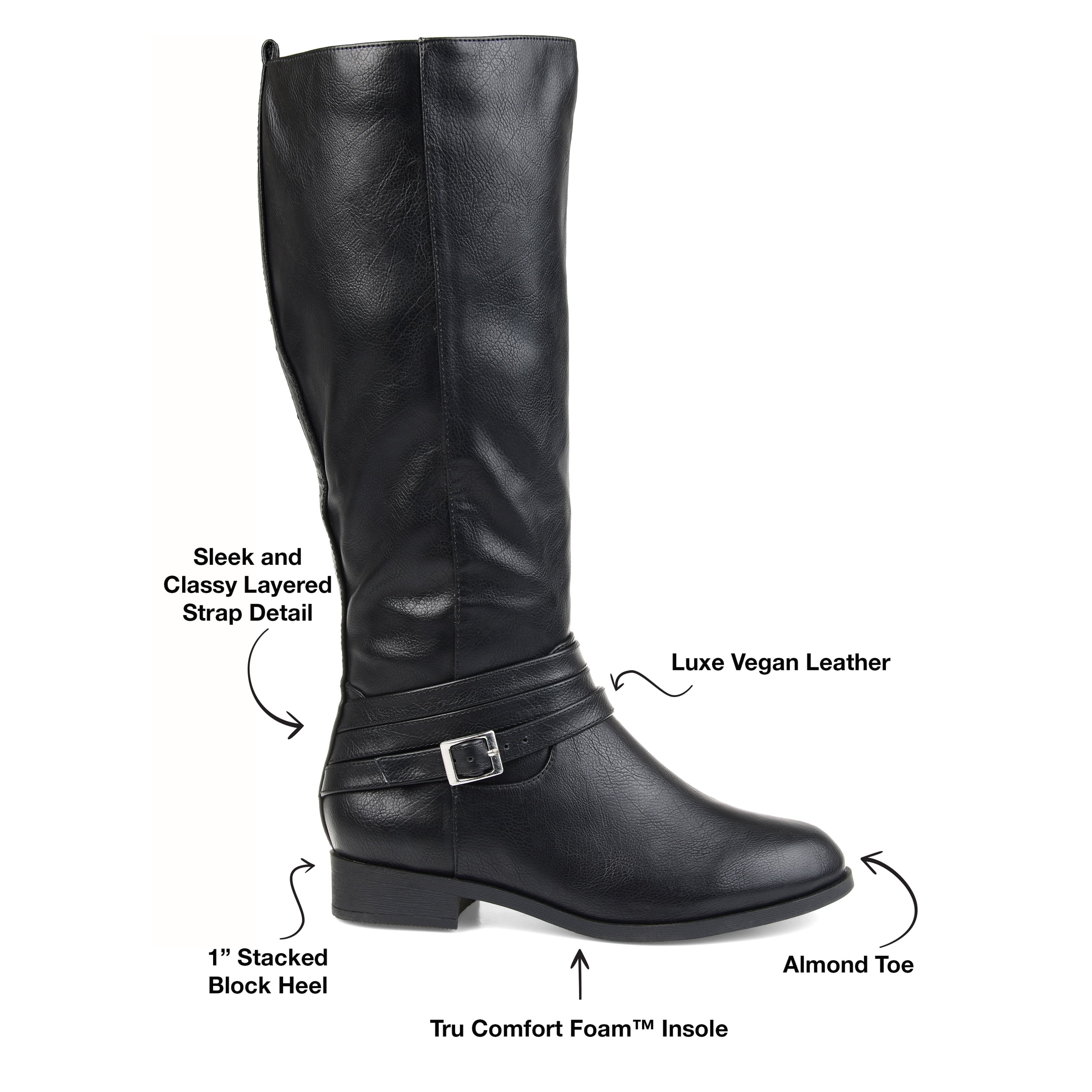 Journee Womens Ivie Stacked Heel Riding Boots, Calf Widths Available