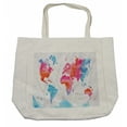 thumbnail image 1 of Geography Shopping Bag, Watercolored World Map Continent and Ocean Names Written, Eco-Friendly Reusable Bag for Groceries Beach and More, 15.5" X 14.5", Cream, by Ambesonne, 1 of 2