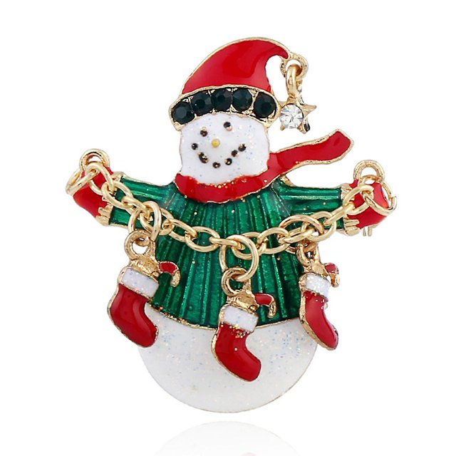 Farfi Broche de Navidad Colorido Festivo Brillante Diamante de imitación con incrustaciones Todo fósforo Decoración Regalo Moda Navidad Muñeco de Nieve Medias Broche Pin Joyería Ropa Ac