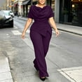 thumbnail image 6 of Cagogo Women Plus Size 2 Piece Set Casual Summer Cruise Outfits Loose Short Sleeve Crew Neck Tops Comfy Pants Matching Lounge Sets Tracksuits Travel Airport Clothes, Purple 5XL, 6 of 6