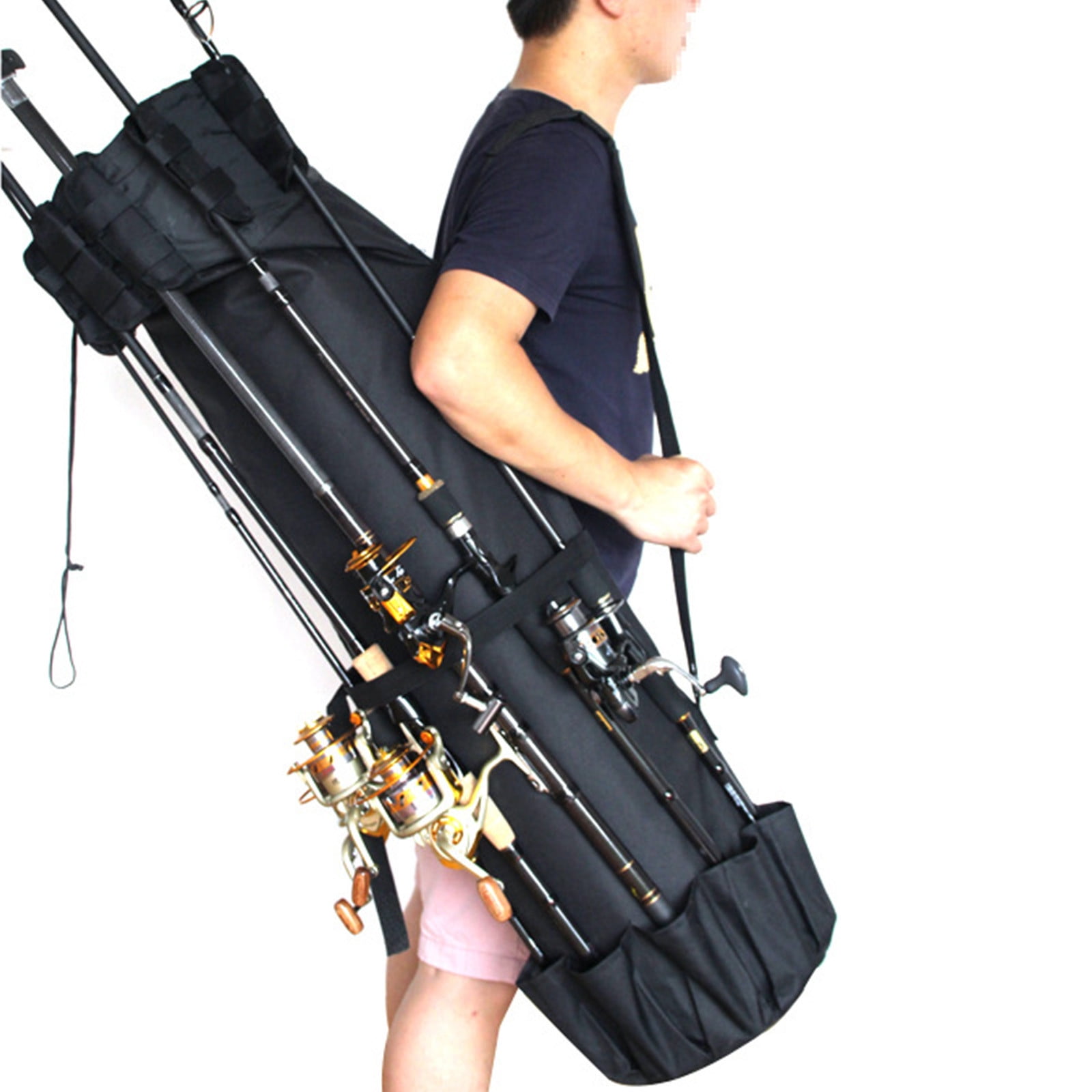 Travel Fishing Rod and Reel Combo with Case Carrier Organizer Bag Holds 5 Poles, Large Tackle Box Organizer Storage for Gear, Chair, Multifunctional Stand