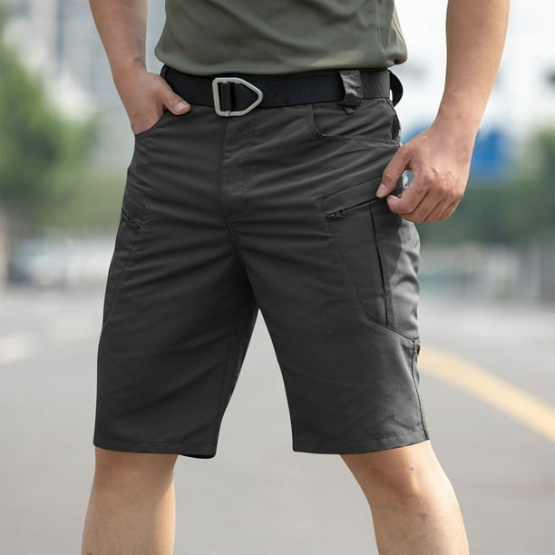 pstuiky Abreviatura para hombres, Pantalones de trabajo holgados, elásticos, impermeables y con múltiples bolsillos para hombre Pantalones cortos cargo