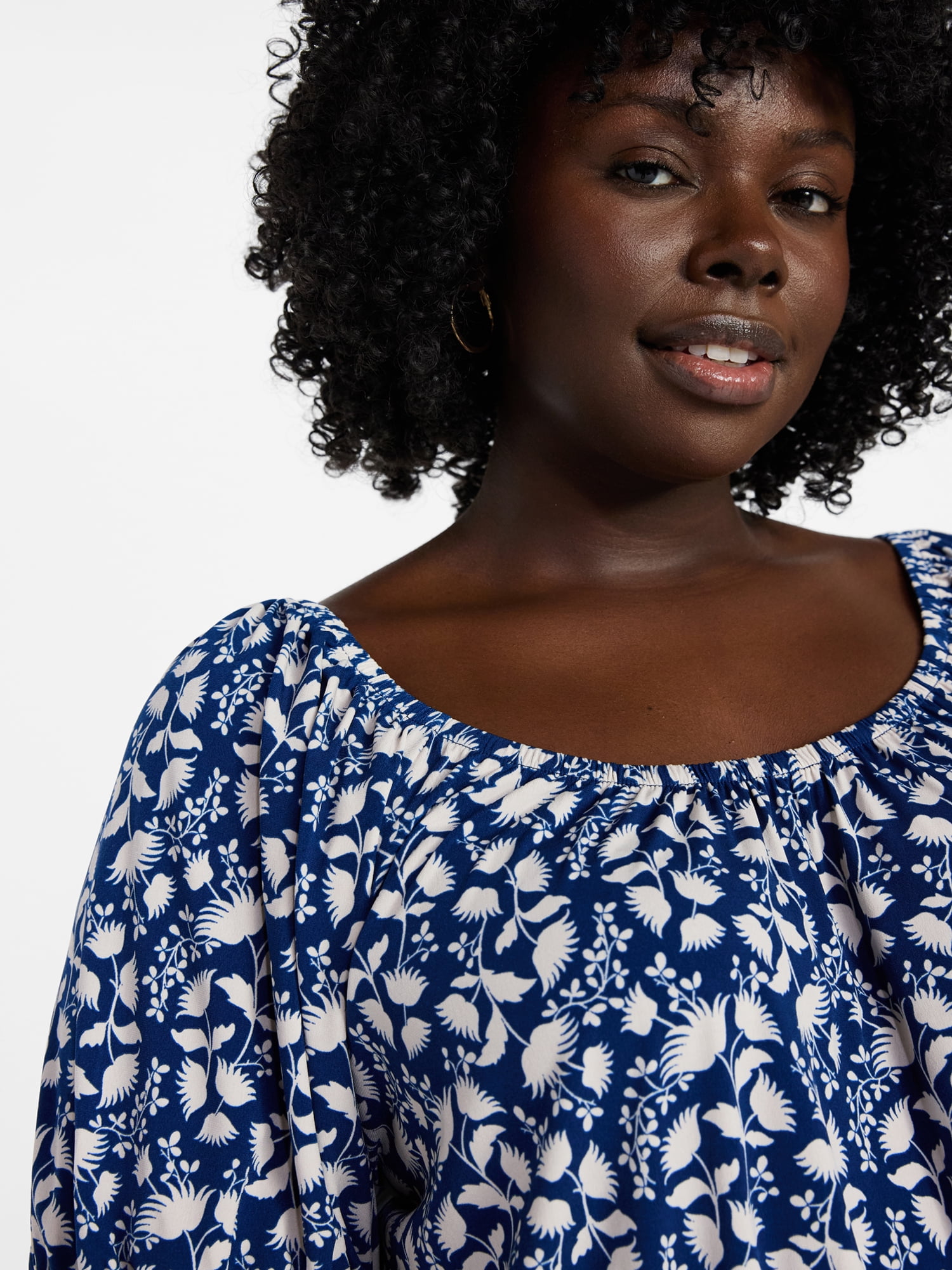 Terra & Sky Women's Peplum Top with Short Puff Sleeves, Sizes 0X-5X