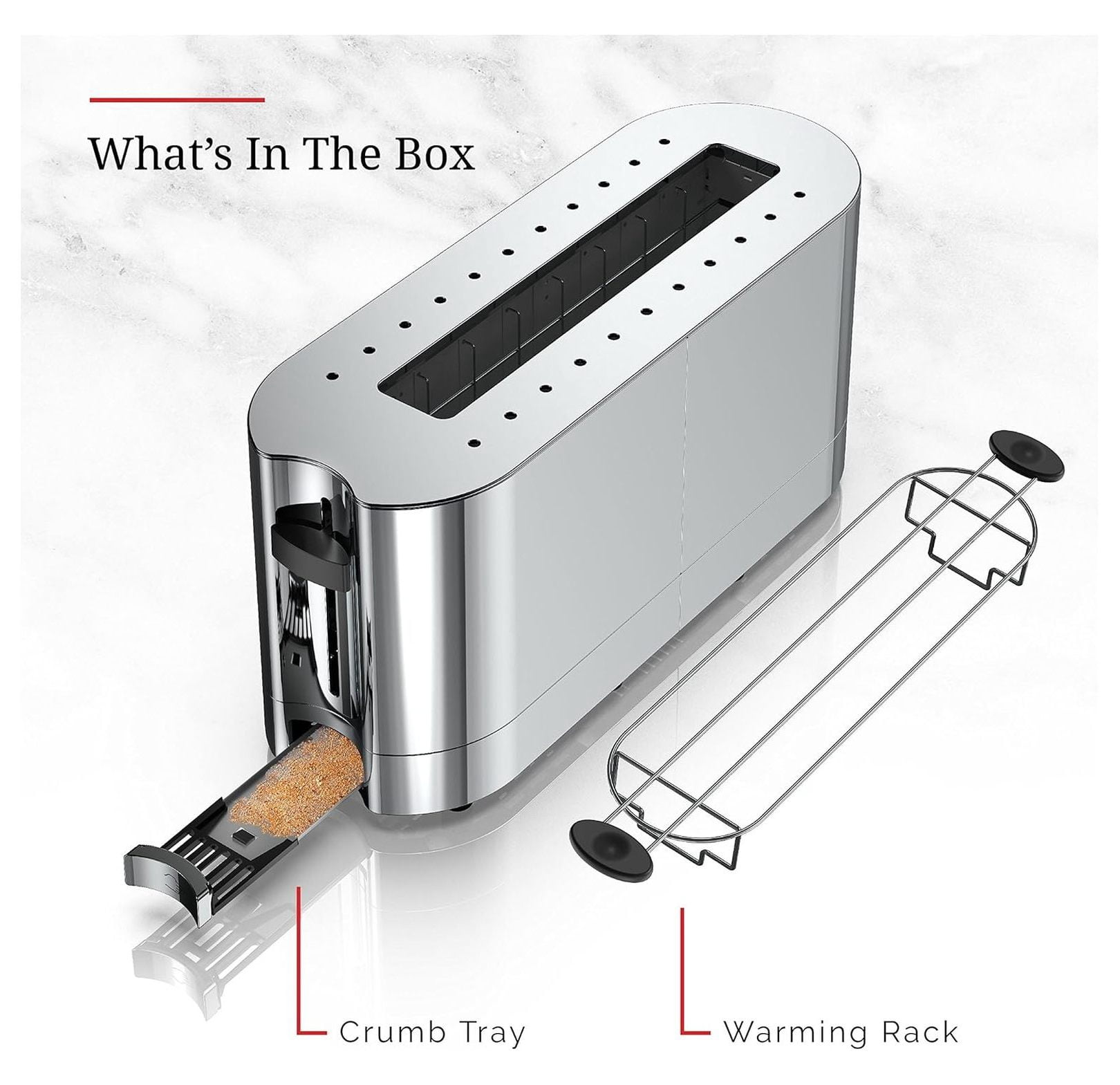 2 Slice Toaster, Black & Silver Glass Accent Toaster, Long Slot Toaster for Artisan Bread, Bagel Toaster with Warming Rack