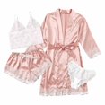 thumbnail image 1 of Conjunto de pijama de encaje de cuatro piezas para mujer, traje de tirantes, lencería sexy para mujer, bata de seda para dormir, encaje, 1 of 6