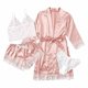 thumbnail image 1 of Conjunto de pijama de encaje de cuatro piezas para mujer, traje de tirantes, lencería sexy para mujer, bata de seda para dormir, encaje, 1 of 6