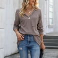 thumbnail image 4 of Top de manga larga con cuello en V para mujer, Jersey informal de fibra de poliéster, corte holgado, tejido tipo gofre, para otoño, 4 of 8