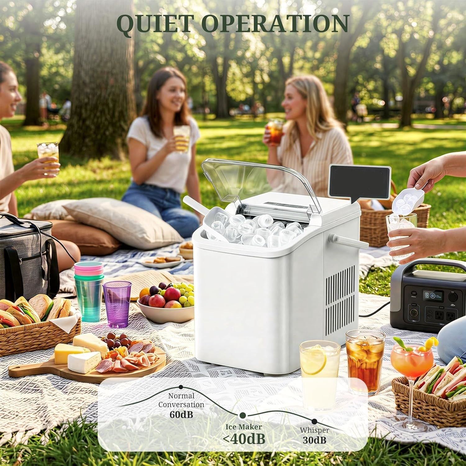 Ice Maker, Portable Ice Makers Countertop with Handle, Basket & Scoop, 26Lbs/24Hrs, 9 Bullet Ice Cubes in 6 Mins, 2 Ice Sizes, Self-Cleaning, Quiet Compact Ice Machine for Home Kitchen Party, White
