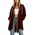 thumbnail image 2 of Zylanna Women's Long Full Zip Hoodie Sweatshirts, Adjustable Drawstring Soft & Stretchy Oversized with Pockets Casual Winter Coat Jacket Cardigan for Outerwear Wine, 2 of 9