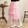 thumbnail image 5 of Girls Tulle Skirts Mesh Layered Ruffle Long Tiered Skirt Princess Party Tutu Fluffy Skirts Pink, 9-10Y, 5 of 5