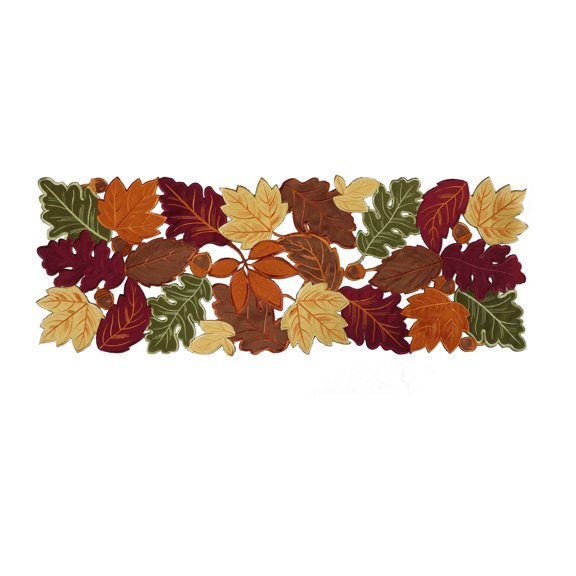 OVZME Embroidered Maple Leaves Fall Thanksgiving Decorations, 36 Inches Long Cutwork with Applique Embroidery Runner Thanksgiving Party Kitchen and Holiday Dinner Harvest Decor, 13x36 Inch