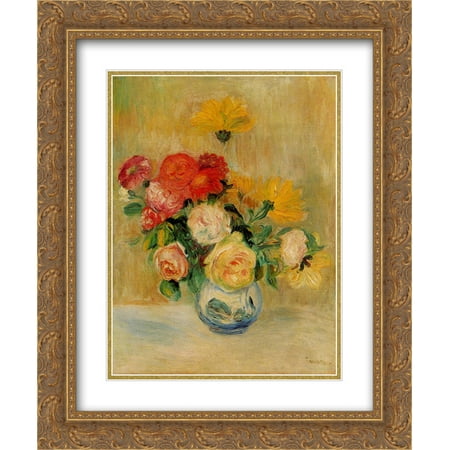 - Pierre Auguste Renoir 2x Matted 20x24 Gold Ornate Framed Art Print 'Vase of Roses and Dahlias'
