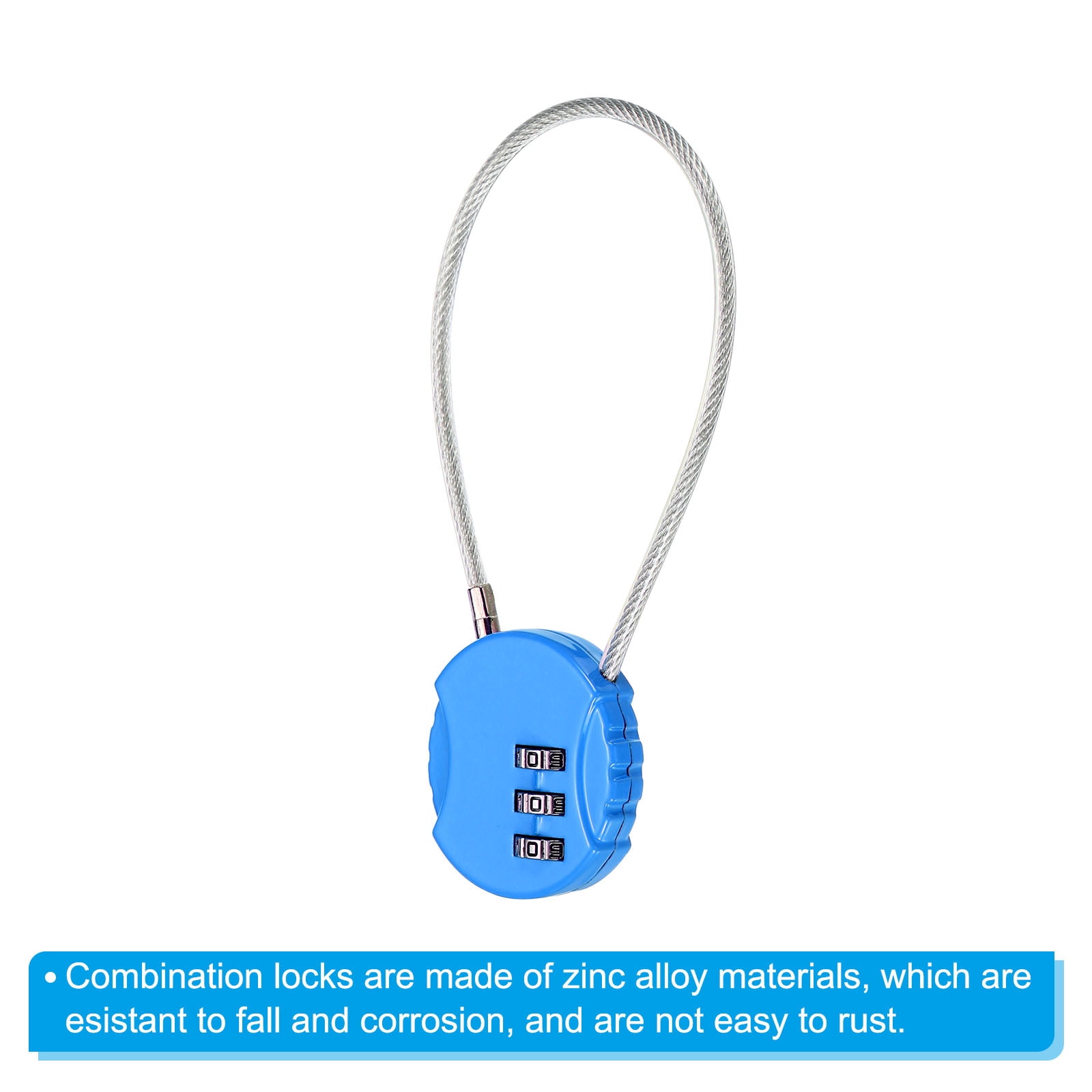 Unique Bargains Combination Lock 3 Digit Luggage Padlock for Gym Locker Bright Blue 3Pcs