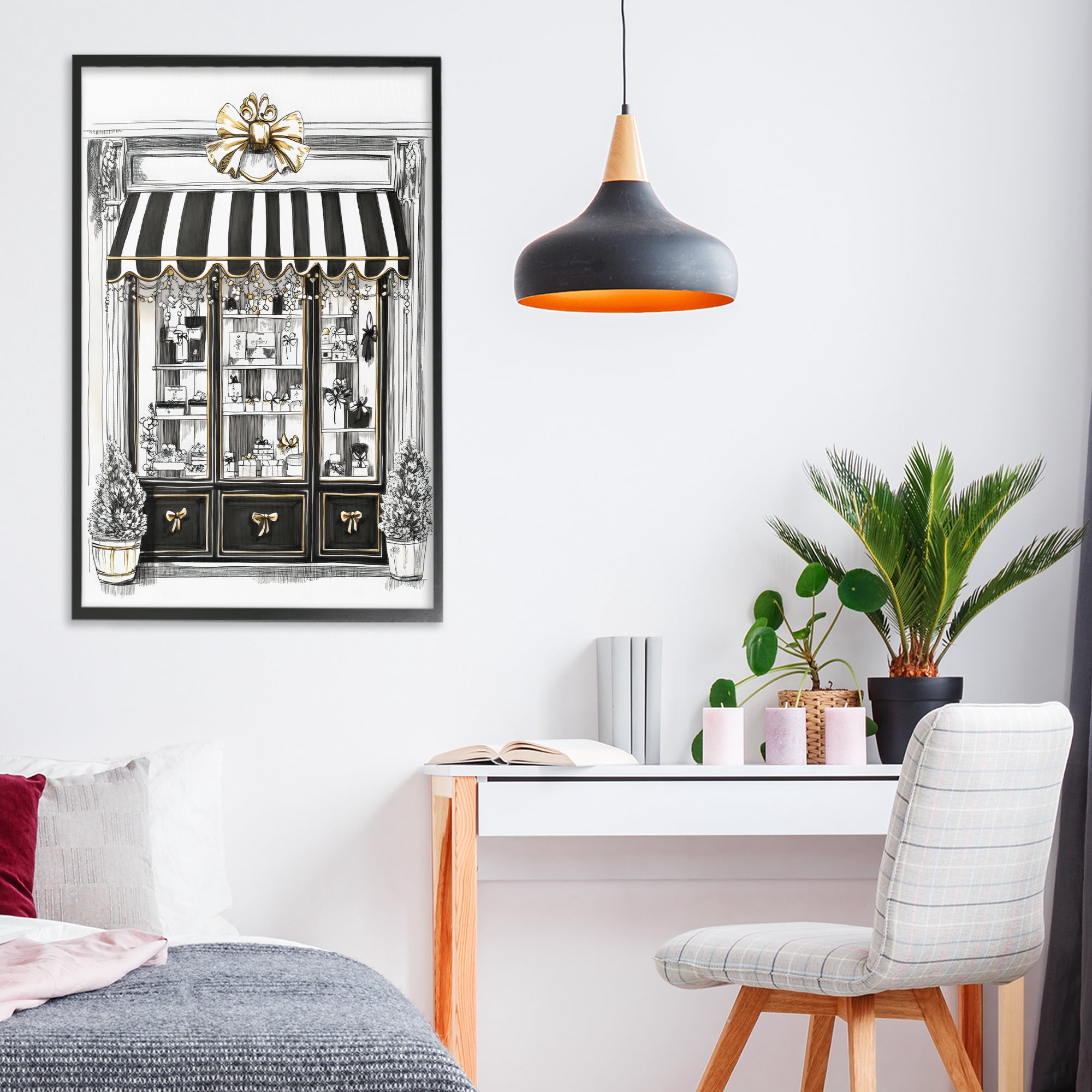 Stupell Industries Striped Paris Shop Facade Black Framed Giclee Art, design by Petal Prints Design