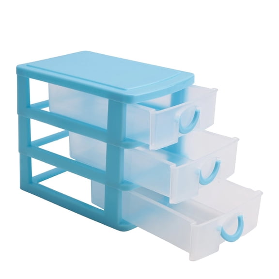 Mini translucent Drawer type plastic Storage Box（Blue 3 Layers）