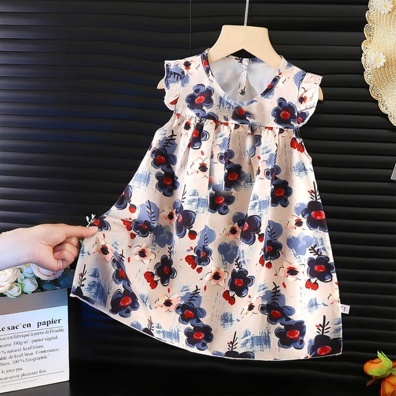 uublik Toddler Girls Summer Dresses Size 6M-11 Summer Ruffle Sleeve Sundress Flowy Outfit for Kids Gray