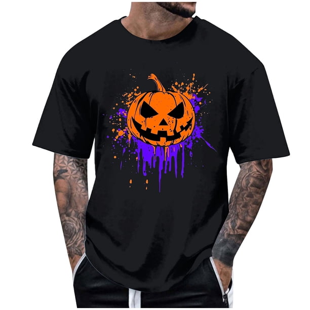 Blusas y camisas de manga corta y cuello redondo para hombre. Blusas/camisetas de manga corta con cuello redondo y estampado de Halloween para hombre. Blusa para hombre.