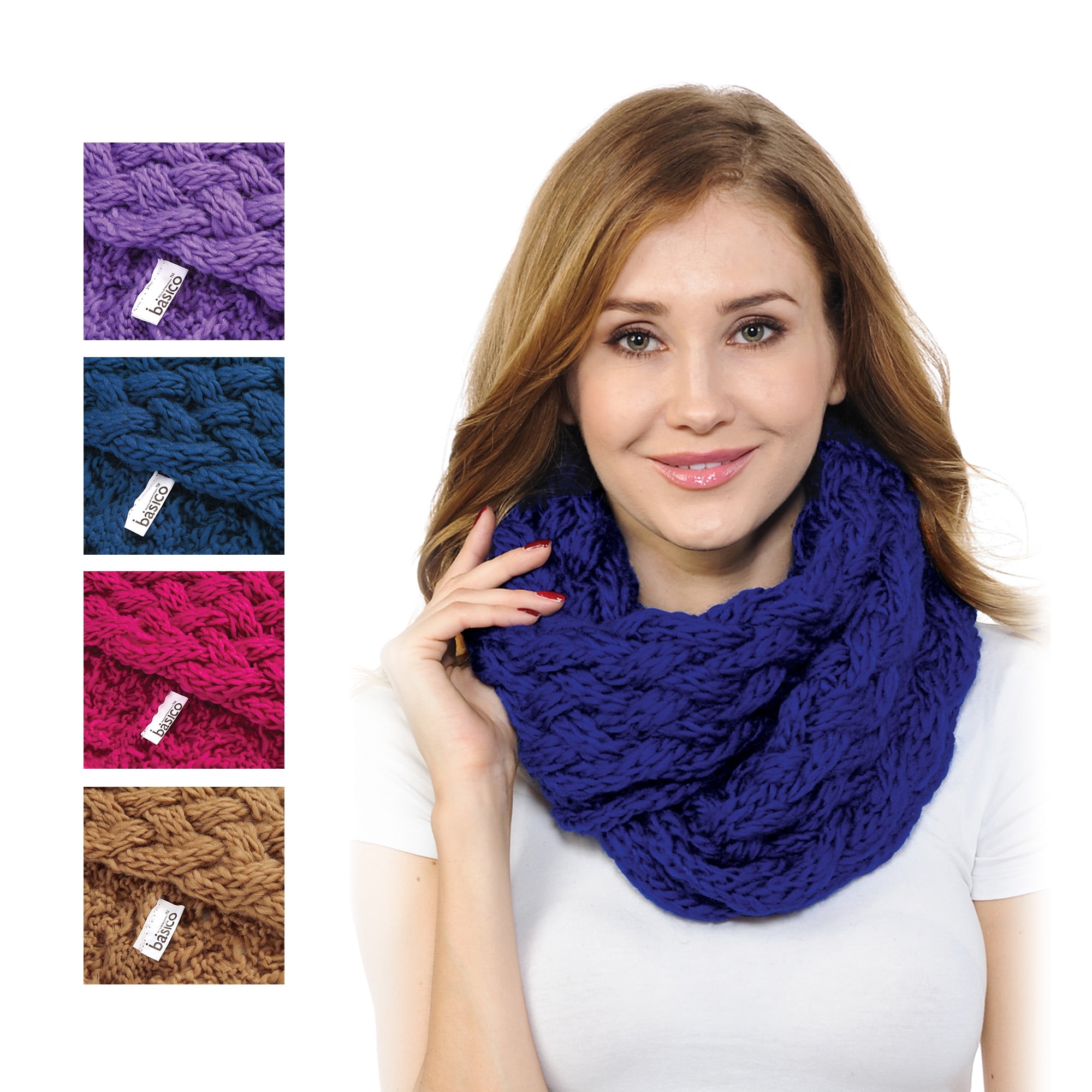 BASICO Winter Chunky Knitted Infinity Scarf for Women Warm Circle Cable