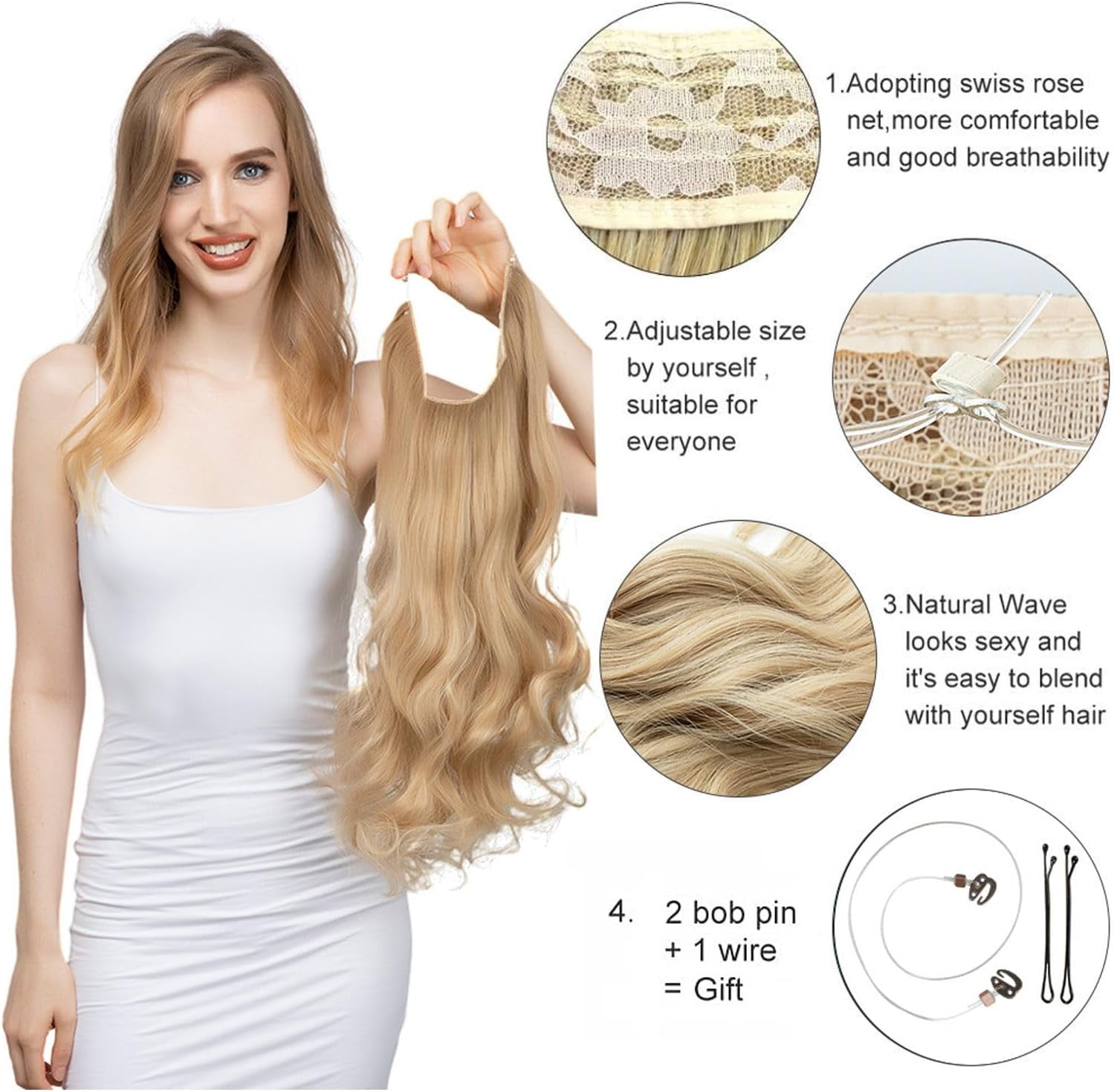 Invisible Wire Hair Extensions Adjustable Size Synthetic 