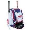 thumbnail image 1 of Hit Run Steal Bat Bag Backpack, Holds 4 Bats, Glove, and Helmet, Red/White/Blue, 1 of 6