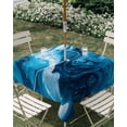 thumbnail image 3 of Square Outdoor Tablecloth with Umbrella Hole Blue Marble Outside Table Cloth Waterproof Patio Table Cover Abstract Vintage White Oil Painting Zipper Tablecloths for Picnic Party Camping 60x60 Inch, 3 of 8