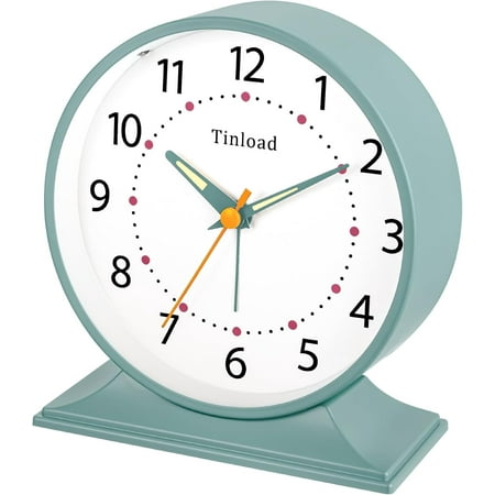 PYYNA-4.5 Antique Retro Analog Alarm Clock, Small Silent Bedside Desk Clock with Manual Light, Battery Operated, Snooze, for Living Room, Bedroom, Bedside, Desk(Green)