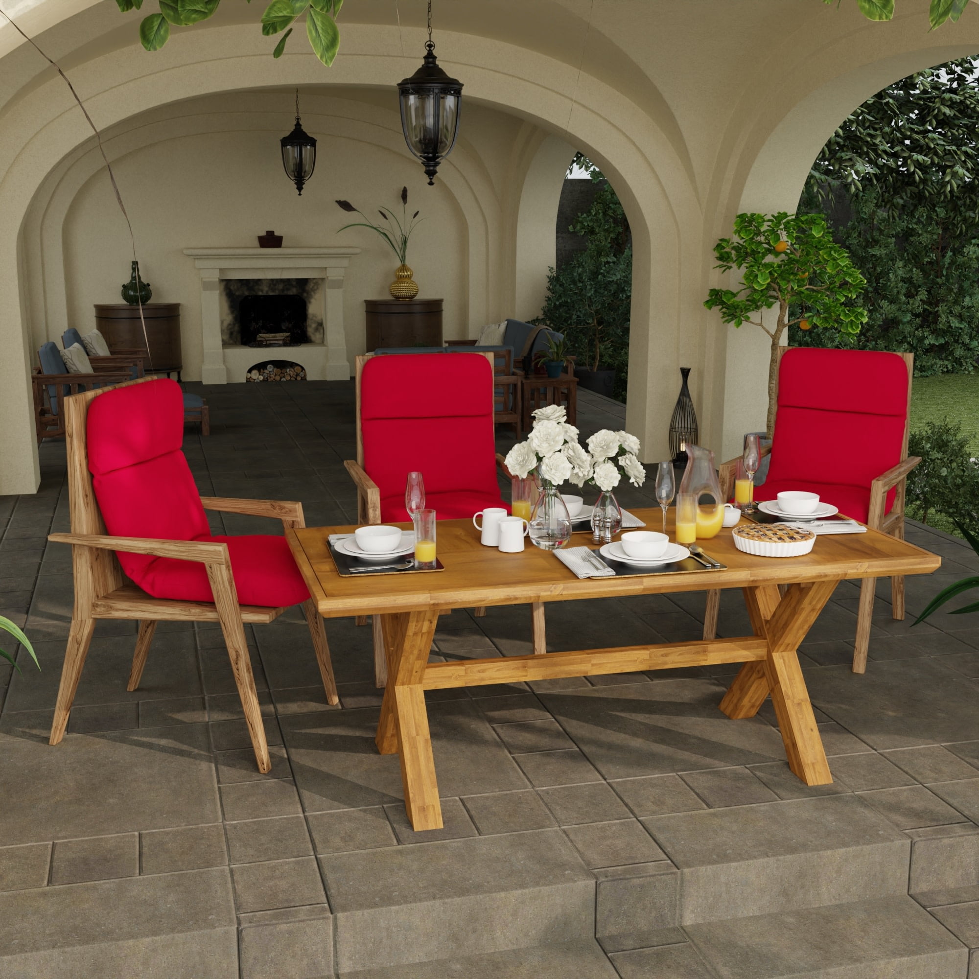 Jordan Manufacturing 45" x 22" Really Red Solid Rectangular Outdoor Chair Cushion with Ties and Hanger Loop