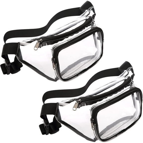 2 Pack Clear Fanny Pack Stadium Approved - Adjustable Belt Bag for Women Men Fits Sport Events, Travel, Beach, Concerts, Water-resistant Stadium Waist Bag Transparent Clear Purse