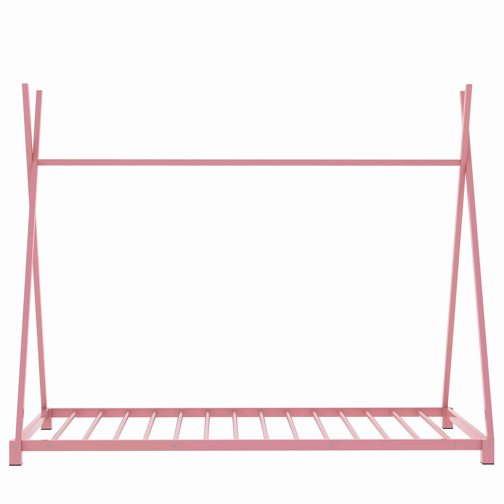 Yoneston Kids Wood Twin Size Platform Bed, Canopy Tent Bed for Living Room Bedroom, Pink
