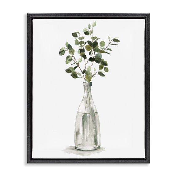 Stupell Industries Transitional Eucalyptus Herbs Bottle Vase Black Floating Frame Canvas Art, 25 x 31, by Carol Robinson