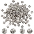thumbnail image 1 of 100 cuentas espaciadoras de barril tibetanas de 8 mm - Conectores sueltos de metal de tubo hueco de aleación de plata para pulseras, collares y joyas., 1 of 6