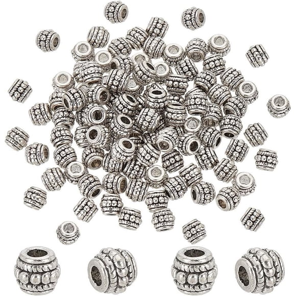 100 Pcs Perles d'Espacement de Baril Tibétain 8mm - Tube Creux en Alliage d'Argent Connecteurs en Métal pour Bracelets Collier Fabrication de Bijoux