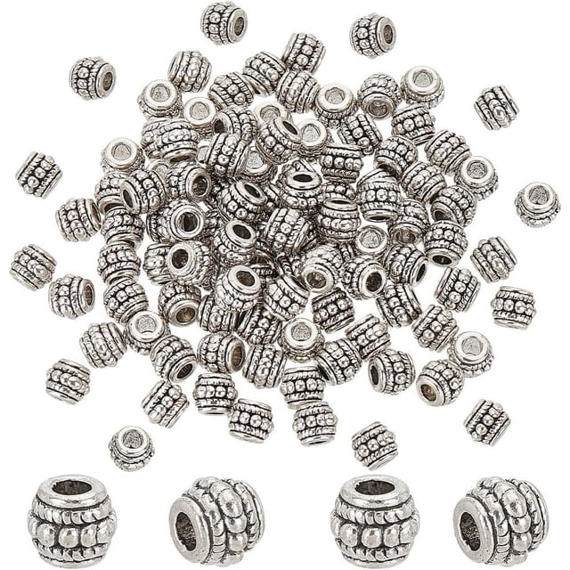 100 cuentas espaciadoras de barril tibetanas de 8 mm - Conectores sueltos de metal de tubo hueco de aleación de plata para pulseras, collares y joyas.