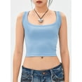 thumbnail image 3 of Mialoley Femmes Été Court Tricot Gilet Couleur Unie Dos Nu Carré Sans Manches Crop Tops, 3 of 9