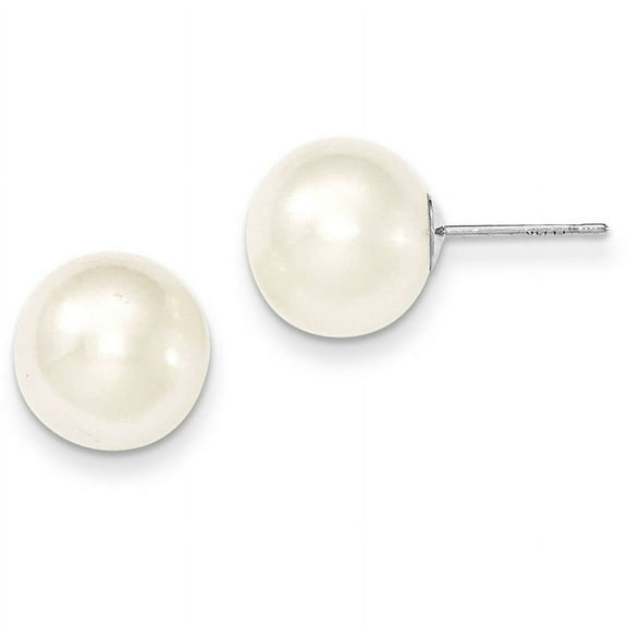 Primal Gold 14K Yellow Gold 11-12mm White Button Freshwater Cultured Pearl Stud Post Earrings